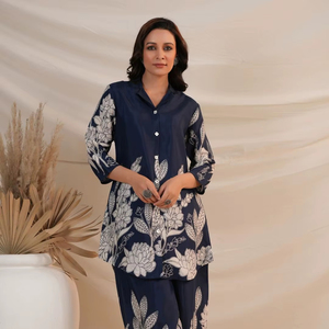 Conjunto Coordinado con Estampado Floral Azul Rey, Conjunto de Algodón, Conjunto con Estampado Floral de Algodón para Primavera y Verano, Conjunto Coordinado de Algodón Puro - Product Image 1