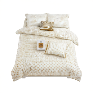 Gold Print Rajwada Luxe Cotton 3-Piece King Bed <b>Sheet</b> Set American Style Dot <b>Pattern</b> Includes <b>Fitted</b> Flat for Home Hotel Bedding - Product Image 1