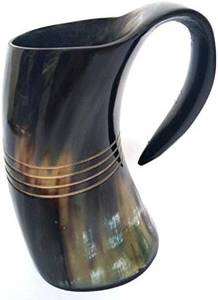 Mug en corne de buffle artisanal et écologique, style viking, animalier et religieux, pour bière et café, Inde FAIZA CRAFT FC-5556 - Product Image 2