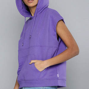 OEM Custom Made Women's Oversized Pullover Sleeveless Hoodie High Quality Breathable Solid Color Causal Style Hoodie For Sale - Product Image 3