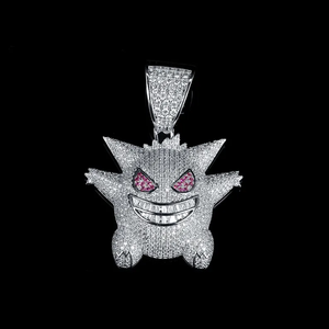 Pendentif Monstre Fantôme en Moissanite Argentée, Bijou Hip Hop Iced Out, Collier Scintillant Gothique Streetwear pour Hommes - Product Image 1