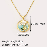 Collier pendentif QIKU tendance style peinture à l'huile en cuivre, mode chinoise, plaqué or 18 carats, motif géométrique fleur de perle