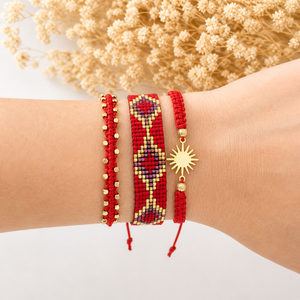Bohemian <b>Red</b> Handwoven Seed Beaded <b>Bracelet</b> For Daily Wear Wedding Gift Adjustable Trending Geometric Wristband Fashion Jewelry - Product Image 1