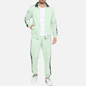 Ensemble de survêtement vert menthe pour hommes, veste à fermeture éclair intégrale, pantalon de jogging assorti, rayures vert foncé, vêtements de sport athlétiques, entraînement décontracté - Product Image 6