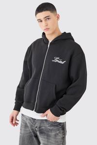 Sudadera con capucha de algodón 100% de invierno, de peso pesado, con logotipo bordado personalizado, lavado ácido, corte holgado, ajuste regular, con cremallera y hombros caídos. - Product Image 4