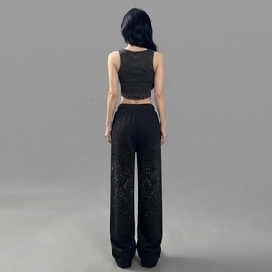 Pantalon Harem Noir à Paillettes Imprimées pour Femme, Taille Haute, Coupe Ample, Cordon de Serrage, Longueur Intégrale, Style Streetwear - Product Image 3
