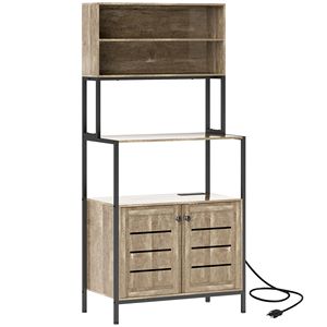 Mobiletto per microonde grigio effetto legno con ante a persiana e ripiani portaoggetti con prese di corrente - Product Image 1