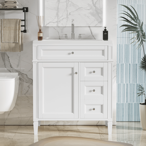 Mobile bagno moderno da 30 pollici con lavabo singolo integrato e 2 cassetti contenitore - Product Image 4