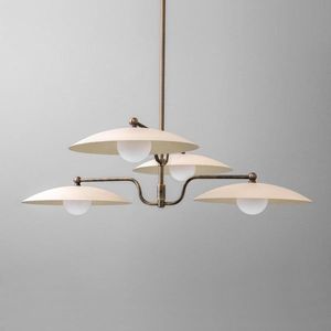 Lustre multi-bras en laiton brossé Space Age, abat-jour en métal perforé en forme de soucoupe, plafonnier conique noir, lumière de Noël - Product Image 3