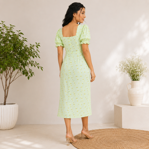 Vestido Midi a Rayas con Tirantes Finos, Escote Corazón, Corte en A, de Algodón y Fibra de Bambú, para Verano, Informal, Transpirable, Tejido - Product Image 4