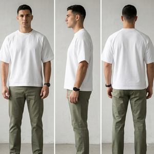 Workout Boxy T Shirt Men Oversize Short Sleeve O-Neck Boxy Tee Shirts Men's 100% Cotton Drop Shoulder Boxy <b>TShirts</b> Mens - Product Image 2