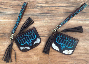 Femmes mode Turquoise botte point en cuir véritable fermeture éclair porte-monnaie avec bracelet peau de vache grande capacité gland Mini portefeuilles - Product Image 5