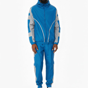 Ensemble de survêtement gris pour homme, à blocs de couleur, avec capuche, manches longues, fermeture éclair, sportif, léger, respirant, deux pièces, pour le printemps - Product Image 3
