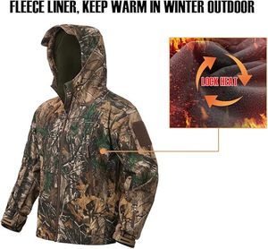 Men's <b>Camo</b> Quiet Hunting <b>Jacket</b> Waterproof Softshell Fleece Lined Camouflage Outdoor Hiking Fishing Coat - Product Image 5
