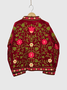 Veste en velours brodée de fleurs, col mandarin, manches longues, taille plus, style blouson pour femmes, hiver - Product Image 2