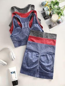 Women's Yoga Set Racerback Sports Bra High Waist Shorts Breathable <b>Mesh</b> 2 Piece Workout Wear Solid Color Contrast Binding - Product Image 2