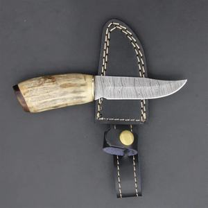 Cuchillo de Caza y Camping de Hoja Fija Personalizado, Acero de Damasco, Mango de Asta de Ciervo, Punta Caída, Cuchillos Utilitarios para Exteriores, Funda de Cuero, OEM, 3 Años de Garantía - Product Image 4