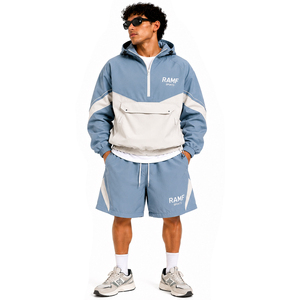 Conjunto de Chaqueta Cortavientos y Pantalones Cortos Personalizados para Hombre, Ajustables, con Bloques de Color, Dos Piezas - Product Image 3