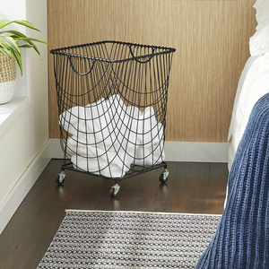 Premium Heavy Duty Metal Rolling Laundry <b>Basket</b> With Wheels <b>Hamper</b> <b>For</b> Dirty Clothes Baking Metal Laundry <b>For</b> Home Decorative - Product Image 6