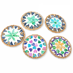 Sous-verres en rotin bohème avec incrustation de nacre, artisanat décoratif de qualité supérieure, vaisselle moderne pour la maison - Product Image 5