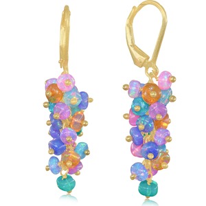 Pendientes de Plata de Ley 925 con Cuentas de Piedras Multicolores y Baño de Oro, para Mujer, Ideales para Compromiso, Fiesta o Boda - Product Image 1