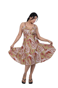 Robe mini imprimée en coton à bretelles, col en V, motif floral, fabrication artisanale - Product Image 3