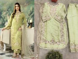 Ensemble Salwar Kameez en soie bleue, brodé de paillettes, prêt à porter, tenue indienne pakistanaise avec dupatta pour les mariages et les fêtes, pour femmes - Product Image 4