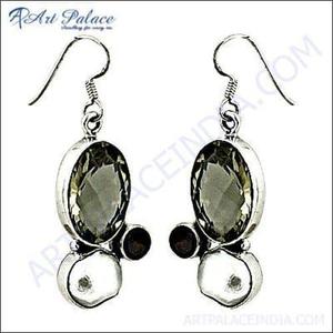 Elegantes pendientes de aro de plata de moda con piedras preciosas de moda Multi-Stone Earjewelry - Product Image 1