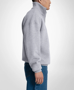 Sudadera Personalizada para Hombre, Gris, con Cierre de Cremallera de un Cuarto, Cuello Alto, Corte Regular, Informal, de Color Sólido, Tejido de Felpa Francesa, para Invierno - Product Image 3