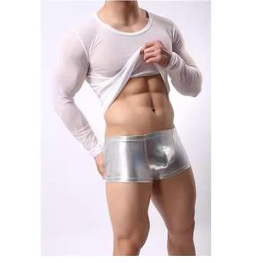 Camiseta negra ajustada de manga larga con malla transparente para gimnasio, fitness, ejercicio, entrenamiento muscular, transpirable, para hombre. - Product Image 5