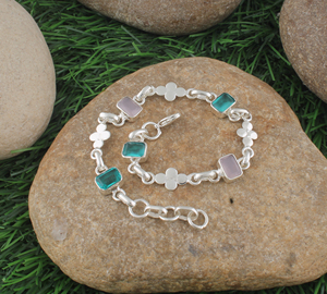 SHREE JAIPUR <b>SILVER</b> Wholesale Gold Plated 925 Sterling <b>Silver</b> Luxury Multi Gemstone Station Link <b>Beaded</b> Bracelet Clover Flower - Product Image 1