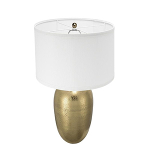 Lampe de table en laiton antique martelé avec abat-jour en tissu blanc pour décoration moderne de la maison, lampe de chevet, lampe d'appoint pour salon - Product Image 1
