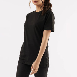 T-shirt noir à col rond pour femme, manches courtes, coupe classique, couleur unie, 100% coton molletonné, respirant, écologique, anti-UV - Product Image 4