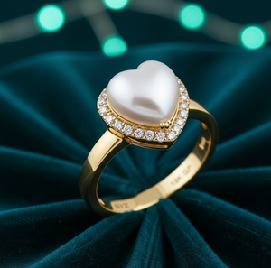 Anillo de Perlas Naturales Blancas en Forma de Corazón de 8 mm con Circonita Cúbica, Plata de Ley 925, Chapado en Oro de 18 Quilates, Anillo de Cóctel de Diseño, Talla US 6 - Product Image 3
