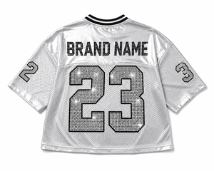Jersey Deportivo Corto Metálico Plateado Y2K con Número de Equipo Personalizado y Pedrería Brillante de Gran Tamaño para Fútbol Americano - ¡Venta Caliente! - Product Image 5