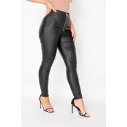 Pantalones ajustados negros con revestimiento para mujer, con cremallera visible - Product Image 4