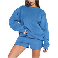 Ensemble 2 pièces pour femme, sweat-shirt et short, en polyester et élasthanne, coupe oversize, avec logo personnalisé, respirant, idéal pour la vente en gros