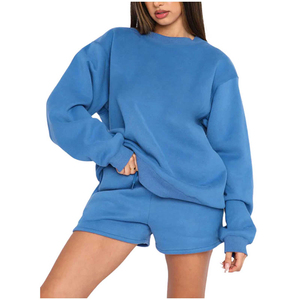 Wholesale Women's 2 Piece Shorts Set Cotton Oversized Sweatshirt and Shorts Set Custom Logo Breathable Lounge Wear Set - Product Image 4
