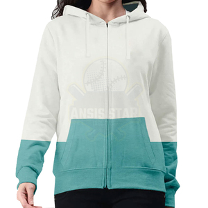 เสื้อฮู้ดซิปผู้หญิงสีขาวและสีเขียวอมฟ้า แขนยาว แบบสวม - Product Image 1