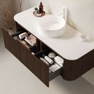 Mobile bagno sospeso DINA 48 pollici bianco con lavabo, bordi curvi e 2 cassetti, mobiletto contenitore a strisce - Product Image 2