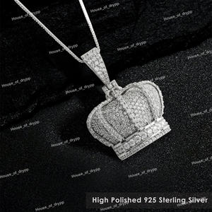 Collar con Colgante de Corona con Diamante Moissanite con Plata 925, Joyería de Moda Hip Hop Realista para Hombres y Mujeres - Product Image 3