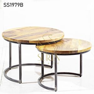 SUREN SPACE Industrial Style Solid Wood Top <b>Nesting</b> <b>Coffee</b> <b>Tables</b> <b>Set</b> SS1979 Modern Living Room Furniture Iron Frame - Product Image 2