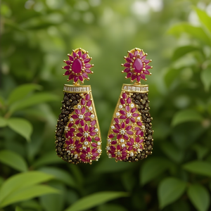 Fashion Drop Earrings Ruby and White Ad Studded Alloy with Gold Plating - Product Image 3