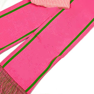 Ensemble Écharpe et Bonnet Premium AKA Longue en Tricot Épais Rose et Vert avec Franges, en Acrylique Doux, Accessoire d'Hiver Unisexe - Product Image 5