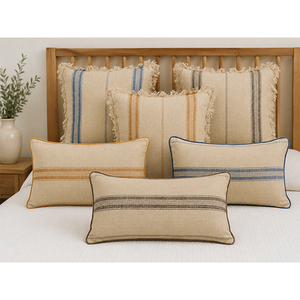 Funda de Cojín Lavable de Lujo con Rayas, 100% Lino Teñido, con Flecos Decorativos, Cierre de Cremallera, para Sofá Cama - Product Image 1