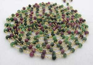Natural Ruby Zoisite Rondelle Faceted Size 3-4mm wire wrapped Beaded Rosary Chain - Product Image 6