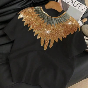 Chemisier de luxe perlé pour femme, brodé main avec logo sur le devant, en tissu tricoté et tissé, le plus vendu pour les tenues de soirée printanières - Product Image 1