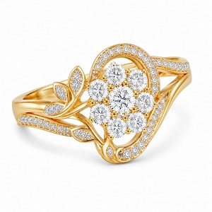 Anillo de Novia de Lujo con Diamantes Cultivados en Laboratorio, Oro Amarillo de 18K, Diseño de Corazón, Espiral, Hoja y Pavé, Geométrico/Floral - Product Image 2