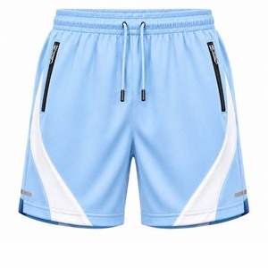 Shorts de sport blancs pour hommes avec empiècements latéraux noirs, taille à cordon de serrage, séchage rapide, poches zippées - Product Image 3