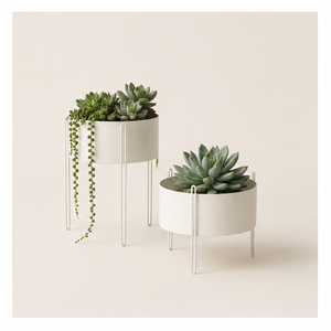 Juego de Macetas Modernas de Metal Blanco para Suculentas con Elegante Soporte Metálico para Decoración de Interiores de Hogar y Oficina - Product Image 5